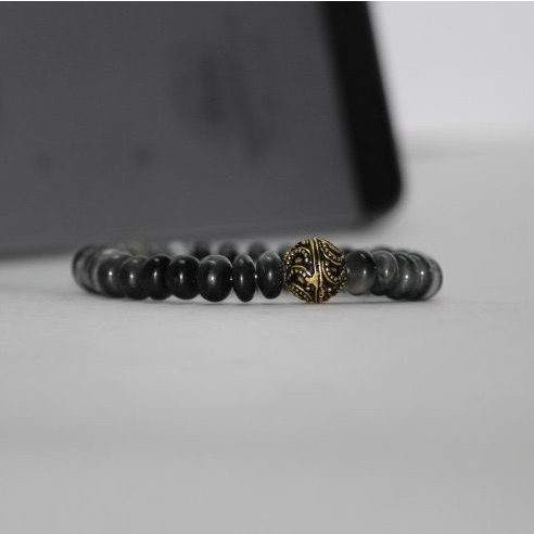 black cat's eye smooth rondelle beads bracelet