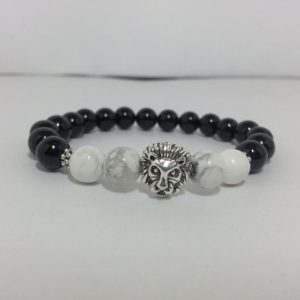 black onyx & howlite smooth round beads bracelet