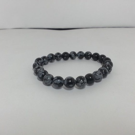 snowflake obsidian smooth round beads bracelet