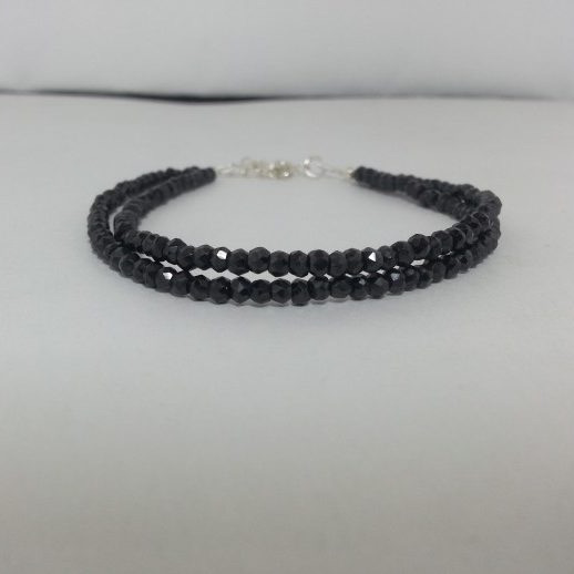 black spinel faceted rondelle beads bracelet