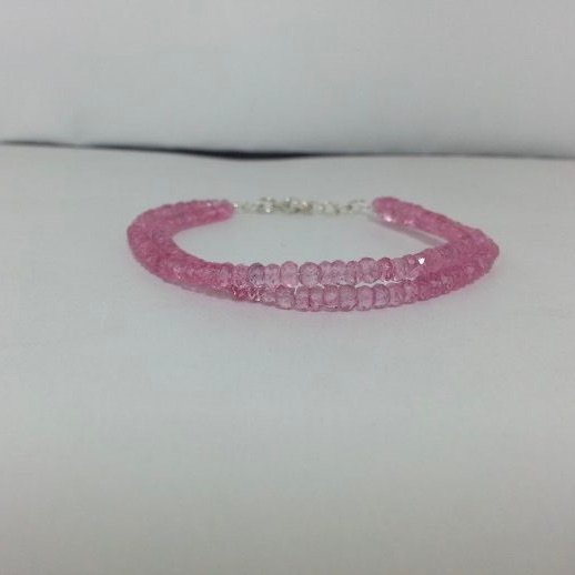 pink topaz faceted rondelle beads bracelet