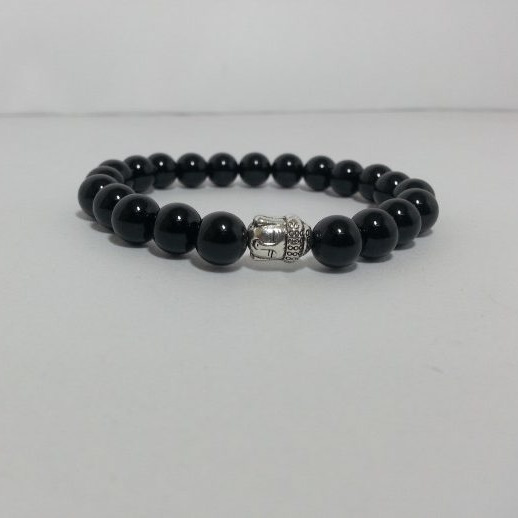 natural black onyx smooth round beads bracelet