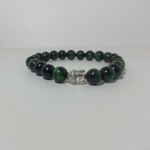 green tiger eye smooth round beads bracelet