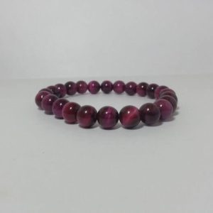 pink tiger eye smooth round beads bracelet