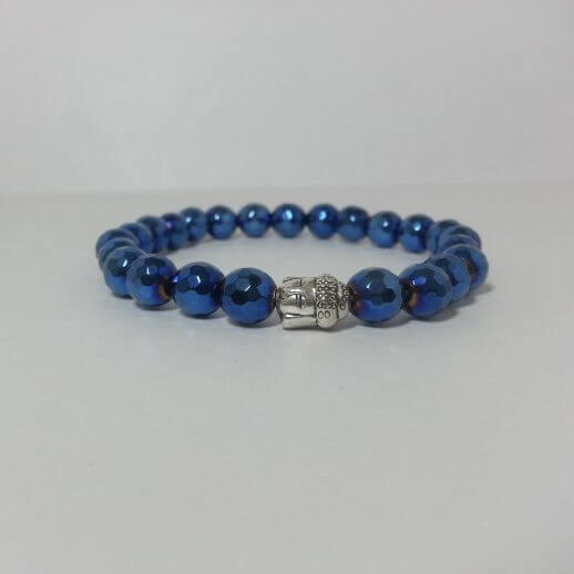 blue hematite smooth round beads bracelet
