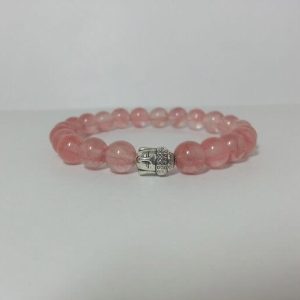 cherry quartz smooth round beads bracelet