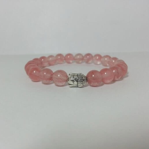 cherry quartz smooth round beads bracelet