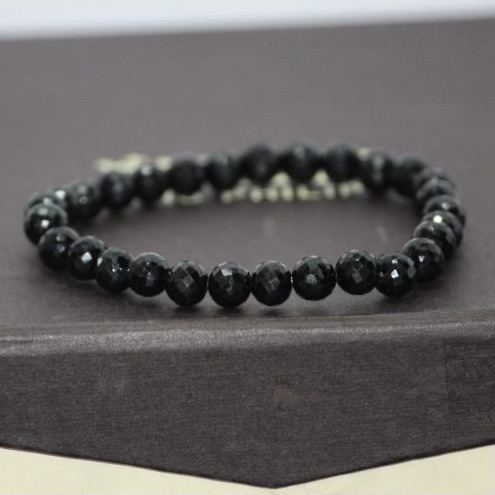 black spinel faceted round beads bracelet
