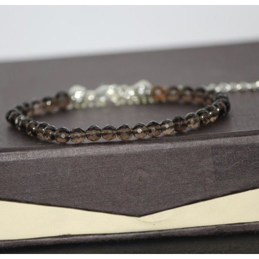 smoky quartz faceted round beads bracelet