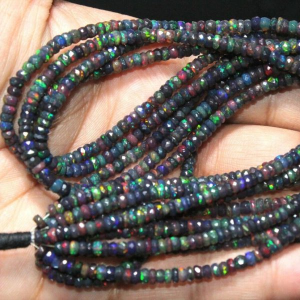 black ethiopian opal faceted rondelle beads