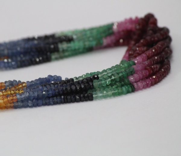 multi precious faceted rondelle beads