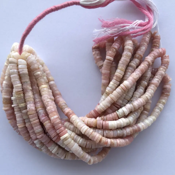 pink opal smooth heishi beads